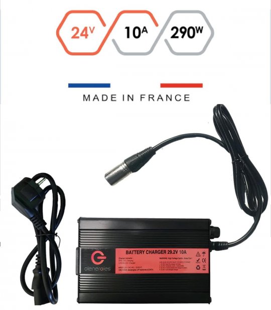 Chargeur lithium 10 ampères d’Olenergie pour scooter pmr, handicapé ou senior