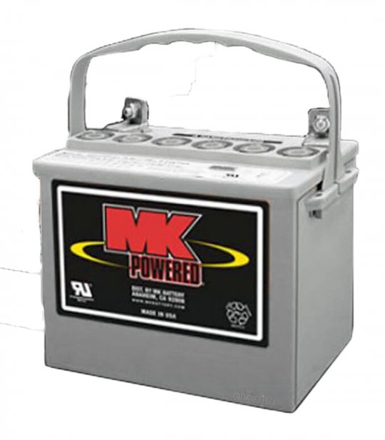 Batterie GEL 32Ah (en face) de MK Powered pour Scooter électrique PMR pour personne handicapée ou mobilité réduite