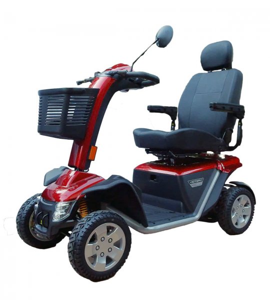 Face en biais droit du scooter électrique handicapé et PMR Pride XL140S en rouge