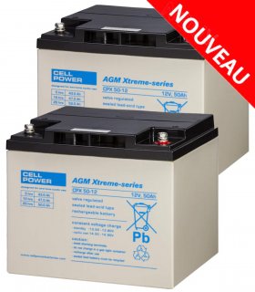 Deux batteries Cellpower CPX 50Ah pour scooter électrique senior, personne handicapée ou de mobilité réduite