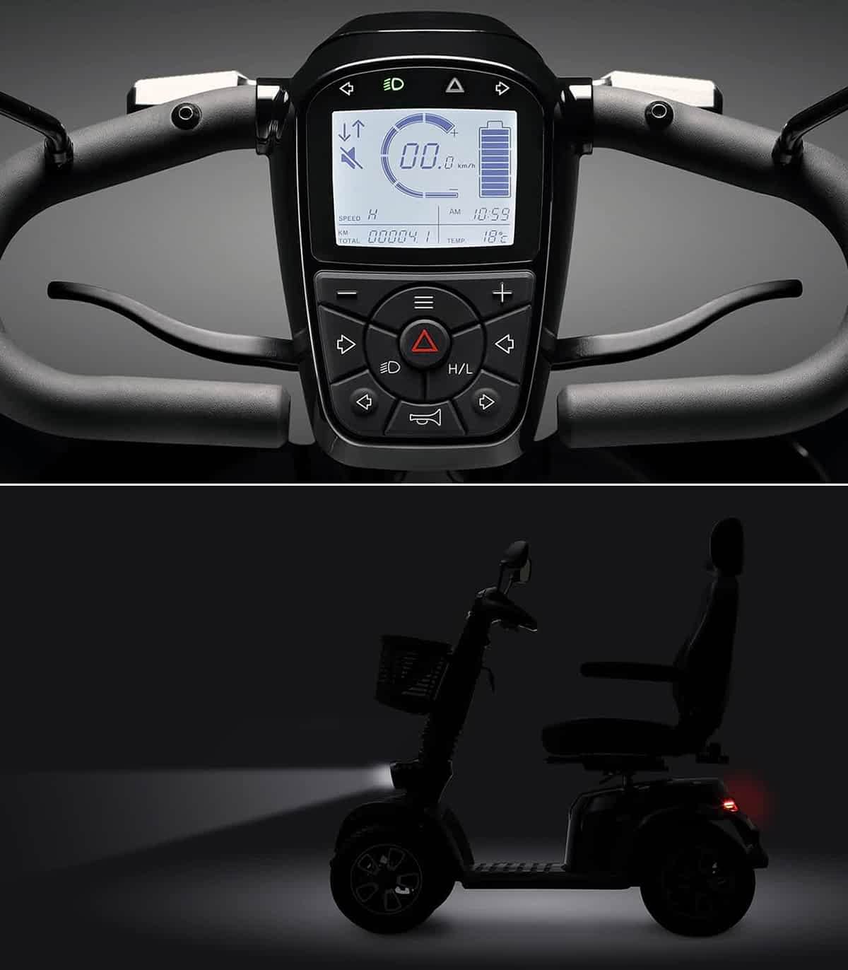 Tableau de bord numérique et feux du scooter PMR lLife & Mobility Presto