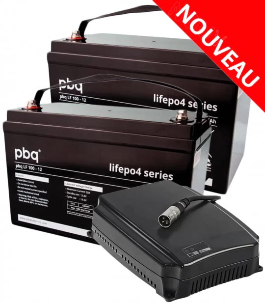 Pack de deux batteries pbq  LiFePO4 100 Ah et chargeur d'Intercel pour scooter électrique handicapé, PMR ou personne âgée