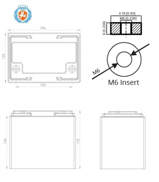 Dimensions de la batterie Powertech KingMobilite 45Ah pour scooter électrique de mobilité réduite et handicapé