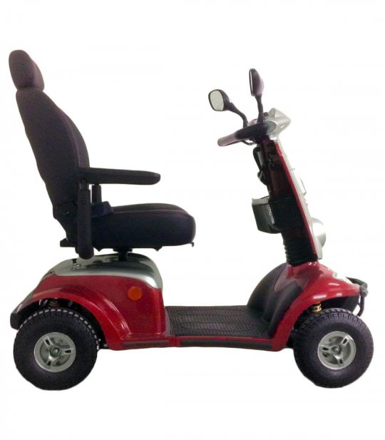 Côté gauche du scooter mobilité réduite pour handicapé et senior Kymco Maxi XLS en Rouge